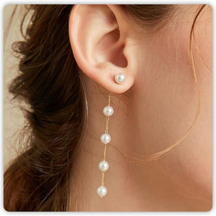 Pearl Earrings for Women, Gold Pearl Drop Earrings for Grils Boho Silver Dangle Earring as Wedding Gifts, Statement Bride Bow Earring Dainty Bow Jewelry, White Ball Prom Easter Accessories