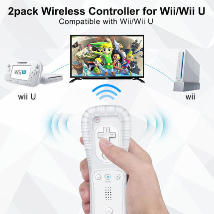 ADHJIE Wii Remote Controller, 2 Packs Wireless Controller Compatible with Wii/Wii U with Wrist Strap & Silicone Case, White