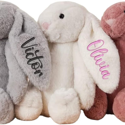 Personalized Easter Bunny Rabbit, Custom Name Monogrammed Embroidered Bunny, Fluffy Rabbit with Long Ears,Plush Bunny Toy, Gift for Baby Kids(11.8inches)