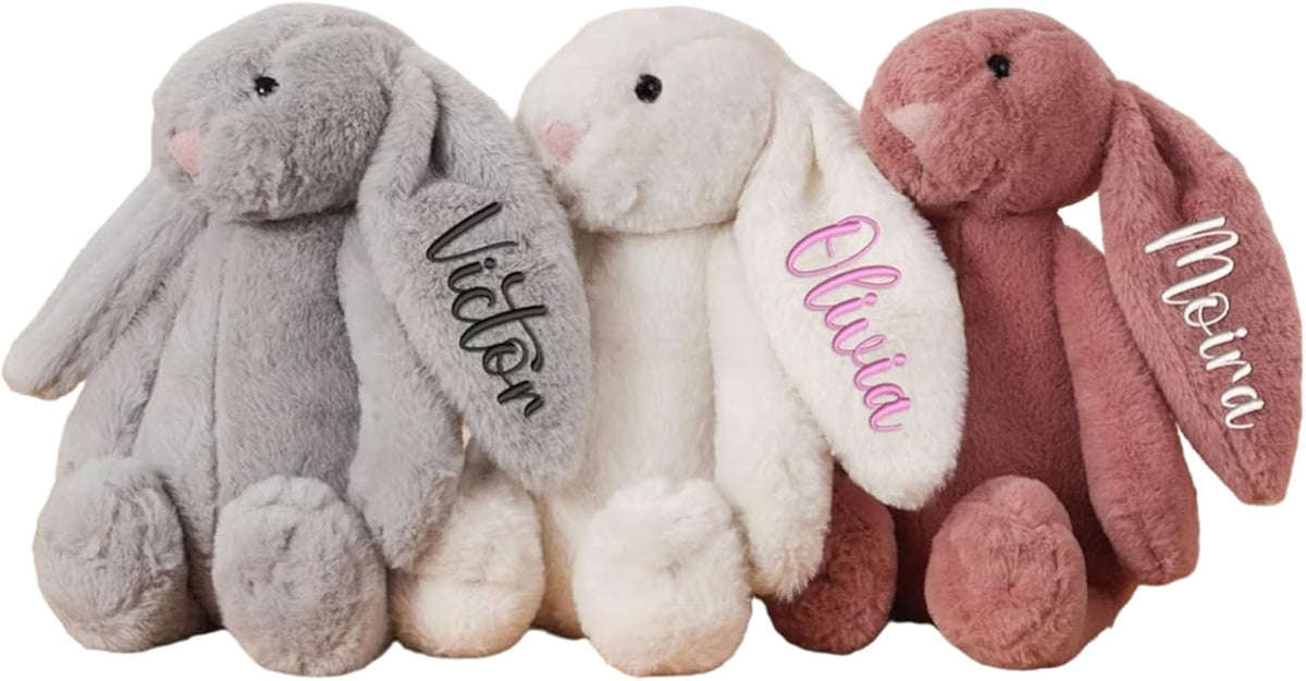 Personalized Easter Bunny Rabbit, Custom Name Monogrammed Embroidered Bunny, Fluffy Rabbit with Long Ears,Plush Bunny