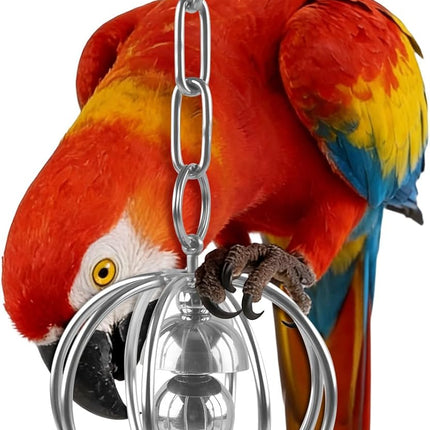 Heavy-Duty Stainless Steel Bird Toy for Parrots, Durable Hollow Foraging Ball with Detachable Chain, Chew-Proof Parakeet Training Toys for Macaws, Amazons, Eclectus, African Greys, Cockatoos