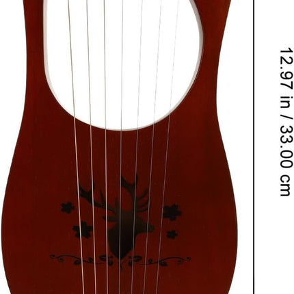 7-string Wooden Lyre Harp Vintage Reindeer Design Handheld Musical Instrument with Wood Body, Pentatonic Scale Suitable for Beginners and Music Enthusiasts