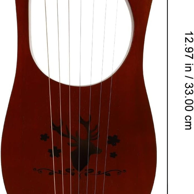 7-string Wooden Lyre Harp, Vintage Reindeer Design