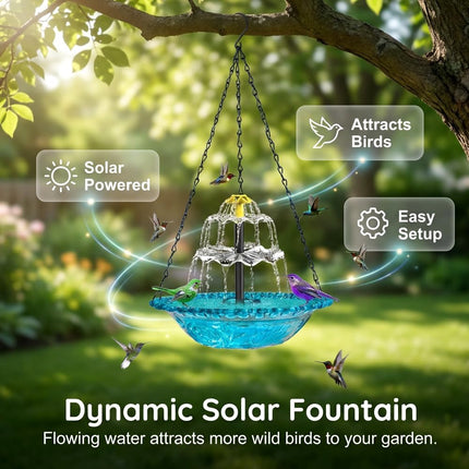 Solar Cascade Hanging Bird Bath Fountain, New Hanging Bird Bath with Flowing Water, Bird Bath Fountain Decorative Garden Yard Patio for Outdoor (Blue)