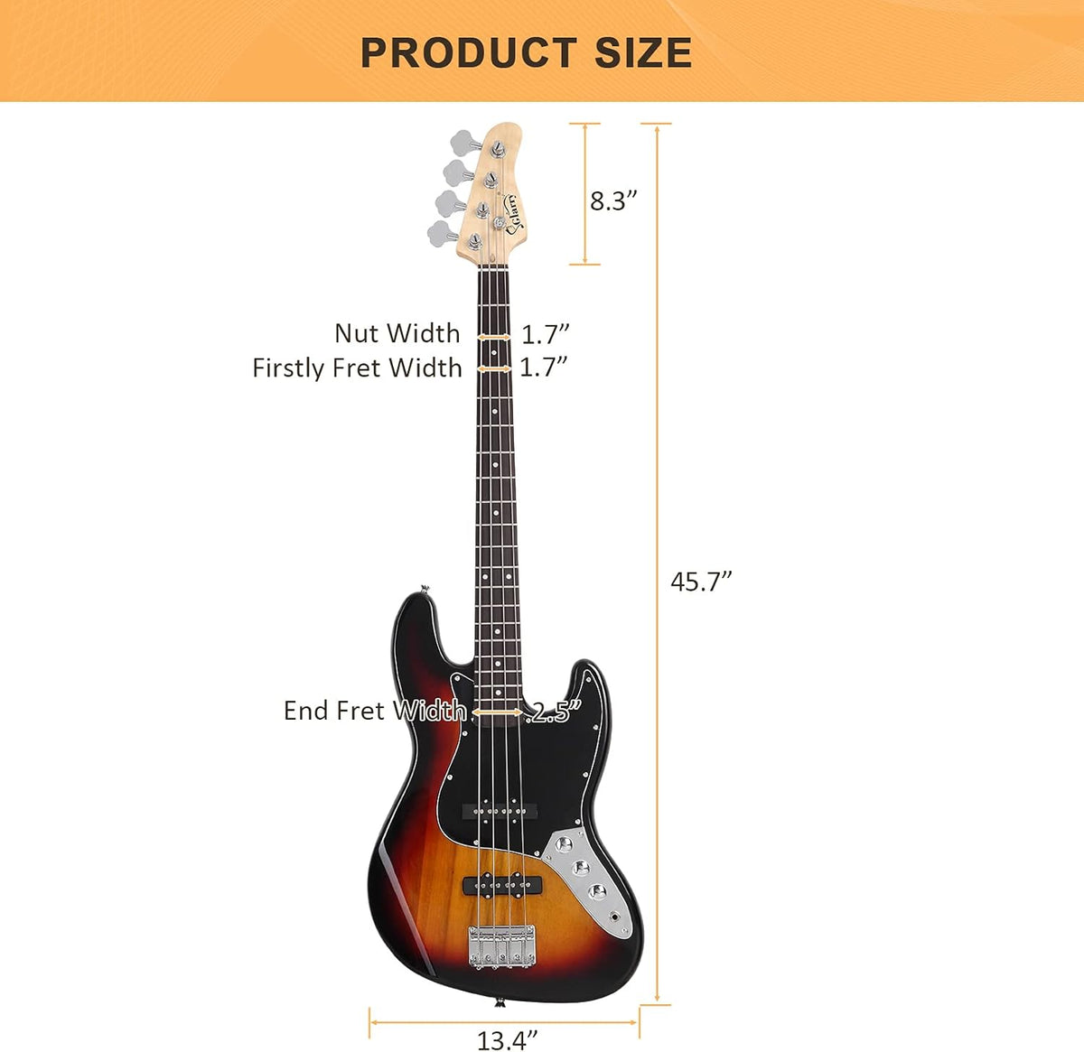 4-String Full-Size Right-Handed Electric Bass Guitar with Bag, Amp Cord and Beginner Kit - Sunset - photo 3