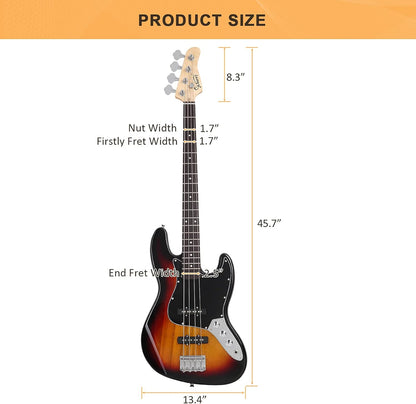 4-String Full-Size Right-Handed Electric Bass Guitar with Bag, Amp Cord and Beginner Kit - Sunset - photo 3