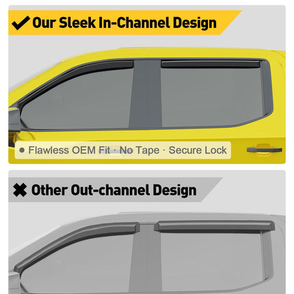 in-Channel Extra Durable Window Rain Guards for Chevy Silverado/GMC Sierra 1500 2019-2026 Crew Cab,Window Deflectors,Vent Visors,Side Window Shades, Truck Accessories-4pcs