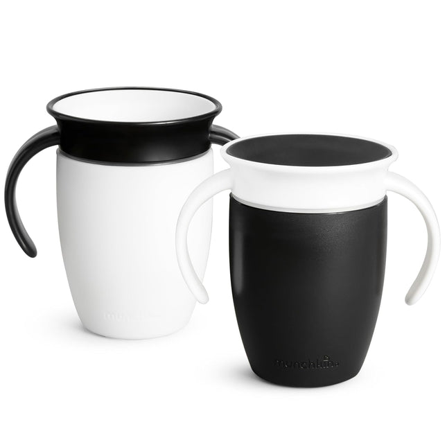 Sippy Cup for 6 Month Old and Up, Spill Proof Toddler Cups with Transition Handles, 7 Ounce, 2 Pack, Black/White