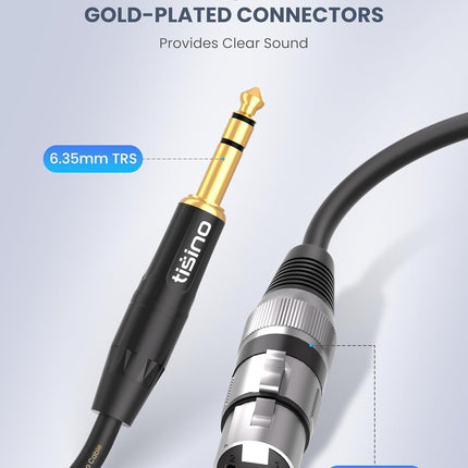 Tisino Female XLR to 1/4'' TRS Microphone Cable, 6.35mm Stereo Jack to 3-pin XLR Female Balanced Interconnect Microphone Cable - 3.3FT