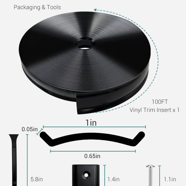 1 in. Black RV Trim Molding Insert, 100 ft Vinyl Rubber Exterior Screw Cover Trim with End Caps