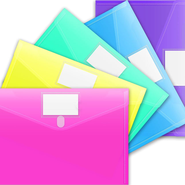 5 Pack File Folders, Clear Poly Envelopes Plastic Folders