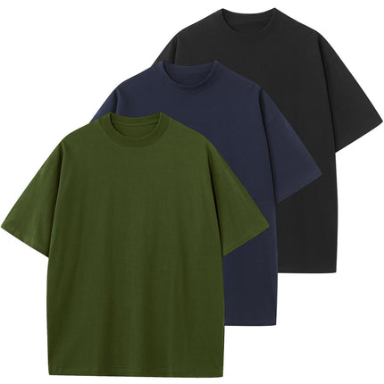 Men's Cotton T-Shirts Oversized Unisex Short Sleeve Crew Neck Loose Basic Tops Solid Athletic Tee