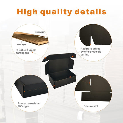 50 Pack 6x4x2'' Small Shipping Boxes, Corrugated Cardboard Mailers for Business, Black (CM642B)
