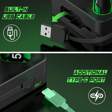 DINOSTRIKE Rechargeable Battery Pack & Charger Station for Xbox Series X|S, Xbox One Controllers - Includes 4 Battery Packs for Xbox with USB-A & USB-C Charging