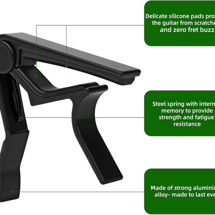 Guitar Capo for Acoustic and Electric Guitar 6 String, Premium ukulele Capos, Clip Capo, Clamp Capos, Black