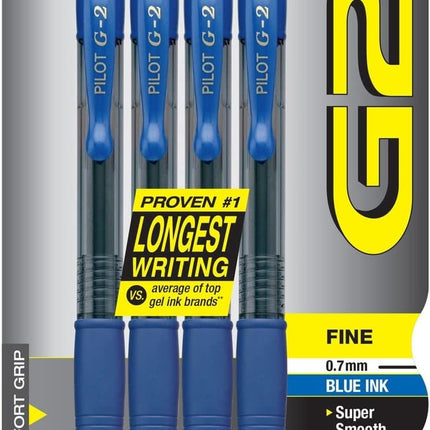 PILOT G2 Premium Refillable and Retractable Rolling Ball Gel Pens, Fine Point, Black/Blue/Red/Green Inks, 4-Pack (31034)
