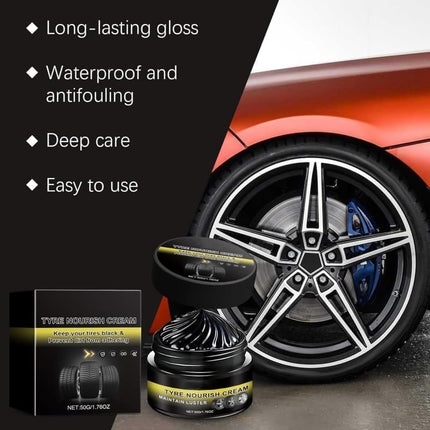 Tyre Nourish Cream, UV Protection and Waterproof Powerful Wheel Cleaning Refurbish Wax, 2026 New Tyre Nourish Cream Maintain Luster, Long-Lasting Tire Shine Gelfor for Car Tires (2PC)