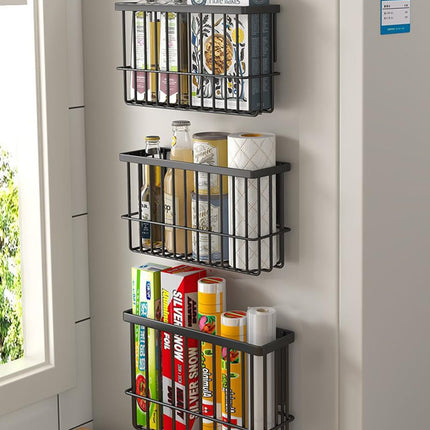 2 Piece Kitchen Cabinet Door Storage Box,Self Adhesive Wall Mounted Storage Boxes,Wardrobe/Bathroom/Refrigerator Small Items Organizer Storage Box (Black)