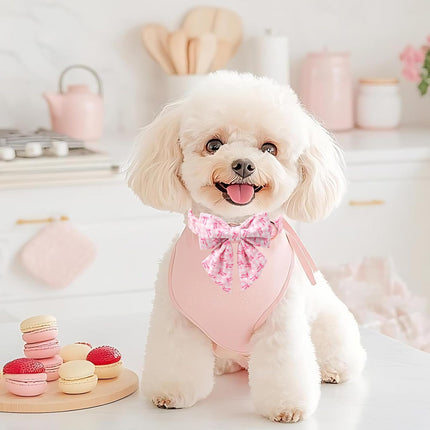 Girl Dog Collar with Lady Bow - Elegent Spring Dog Collrs Girly Pink Bow Sailor Bowtie Collars, Adjustable Metal Buckle Female Dogs Collar for Small Medium Large Dogs S