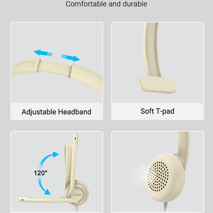 NUBWO HW02 USB Headset with Microphone Noise Cancelling &in-line Control, Ultra Comfort Computer Headset for Laptop pc, On-Ear Wired Office Call Center Headphone for Boom Skype Webinars (Apricot)