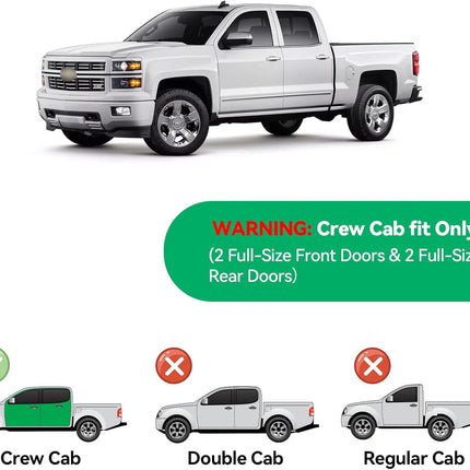 in-Channel Rain Guards for 2014-2018 Chevy Silverado/GMC Sierra 1500 Crew Cab ONLY, Window Visor Shields Vent Deflector Shade Wind Dark Smoke for 15-19 Silverado/Sierra 2500HD 3500HD, Tape on, 4PCS