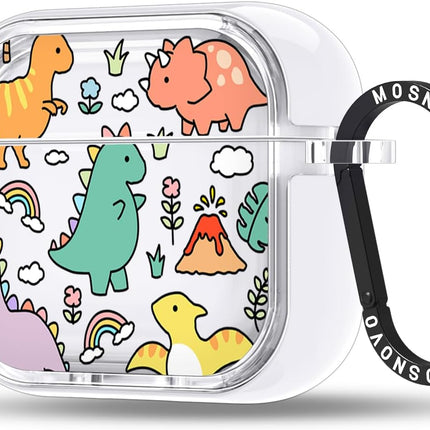 MOSNOVO Case for Airpods 4, Protective Clear Case with Shockproof Dual Layer Hard Luxe Metal Ring Designed for Airpods 4 Generation - Dinosaur Land