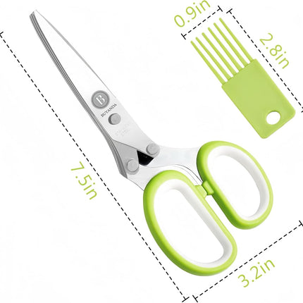 Tijeras de hierbas de 5 hojas con peine de limpieza y cubierta protectora, tijeras de cocina de acero inoxidable para cortar hierbas frescas, cebollines, cilantro, albahaca y verduras de hoja, verdes