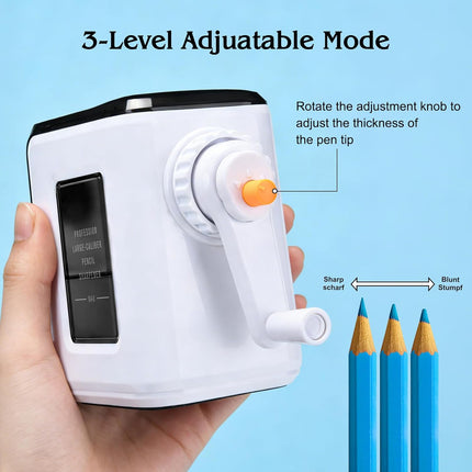 Manual Pencil Sharpener Hand Crank Pencil sharpeners for Kids Adjustable in 3 Grades of Thickness Suitable for Kids,Artists,Students,and Office (Black/White)