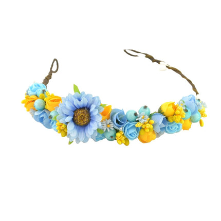 Ukrainian Flower Headband Vinok Yellow Blue Head Wreath for Women Made in Ukraine Flower Crown Flower Heair Wreath Floral Hairband Halo for Women Fake Flowers (Style #30)