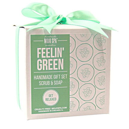 Mojo Spa Feelin Green Small Gift Set | 2 Handmade Natural Bath and Body Products | Face and Body Scrub, Body Soap