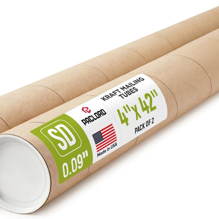 4" x 42" Reinforced Kraft Paper Mailing Tube, Pack of 1 Tube with 2 Caps – Secure USPS Approved – Cardboard Poster Mailer for Shipping and Storing of Prints, Artwork, Posters, or Documents