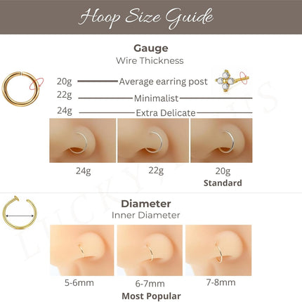 LUCKYJEWUS Small Thin Gold Nose Ring Hoop for Women, 14k Gold Filled or 925 Sterling Silver - 20G/22G/24G Adjustable Nose Piercing Jewelry (5mm–6mm, 6–7mm, 7–8mm)