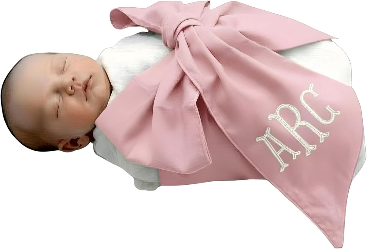 Personalized Newborn Swaddle Sash: Custom Cotton Big Bow for Baby Boys & Girls - Photography Prop & Nursery Decor
