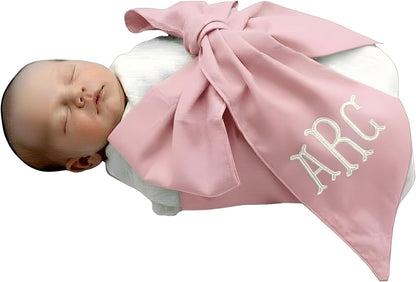Personalized Newborn Swaddle Sash: Custom Cotton Big Bow for Baby Boys & Girls - Photography Prop & Nursery Decor