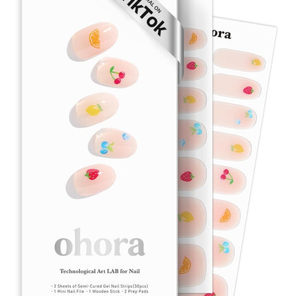 ohora Semi Cured Gel Nail Strips (N Fruit Party) - Works with Any Lamps, Salon-Quality, Long Lasting, Easy to Apply & Remove