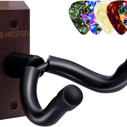 Bandpop Guitar Wall Mount - Solid Beech Wood Guitar Hanger with 5pcs Picks for Acoustic, Electric, Bass, Banjo, Mandolin