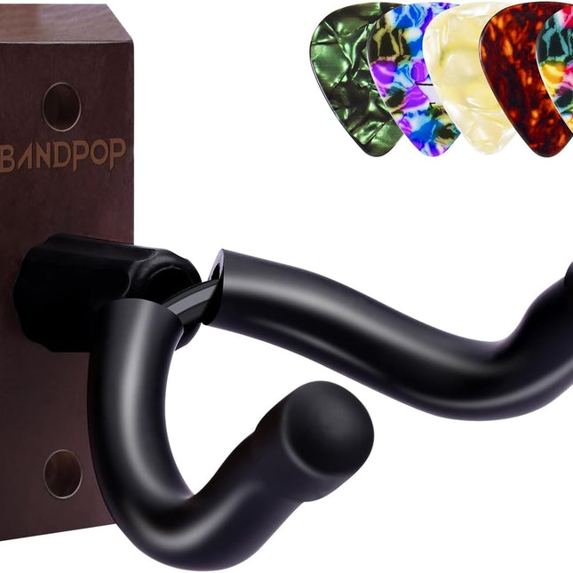 Guitar Wall Mount - Solid Beech Wood Guitar Hanger with 5pcs Picks for Acoustic, Electric, Bass, Banjo, Mandolin
