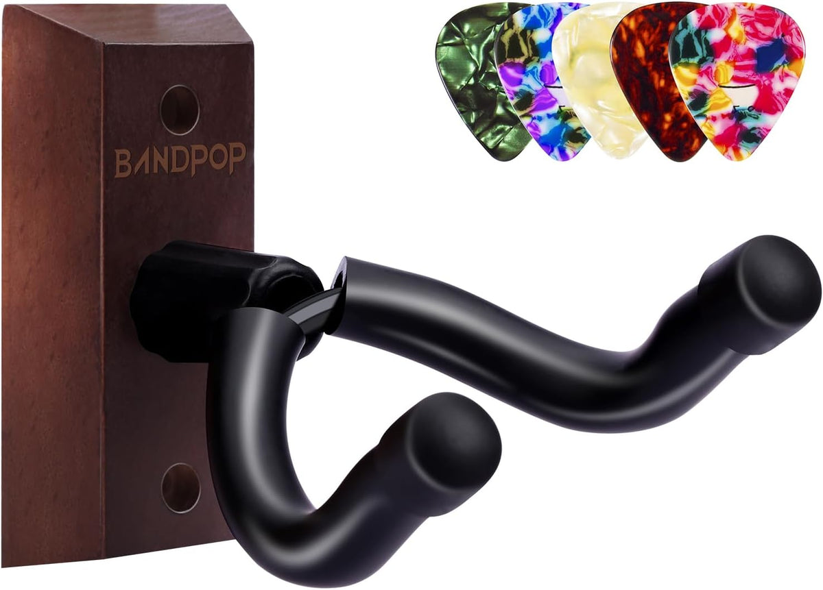 Guitar Wall Mount - Solid Beech Wood Guitar Hanger with 5pcs Picks for Acoustic, Electric, Bass, Banjo, Mandolin
