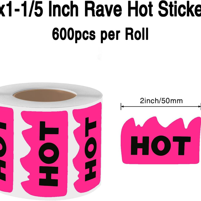 600 PCS Rave Hot Stickers 2 x 1-1/5 Inch Fluorescent Pink Hot Flame Fire