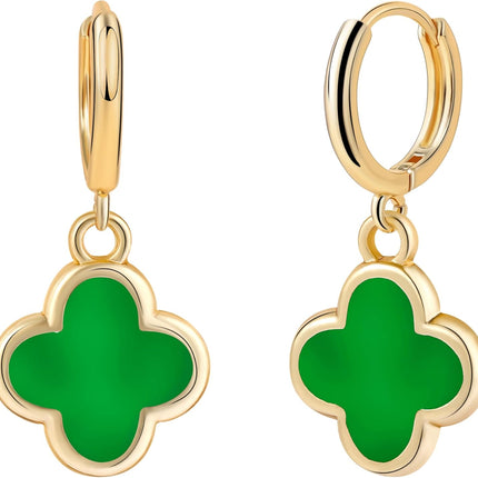 Clover Earrings for Women Four Leaf Drop Dangle Earring 14K Gold Plated Hypoallergenic Lightweight Waterproof Lucky Mother Gifts Birthday Christmas Anniversary Simple Jewelry - Not-Fade