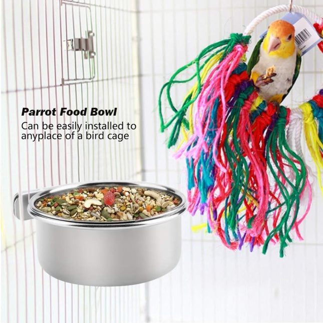 Parrot Feeding Cups Birds Food Dish Stainless Steel Parrot Feeders Water Cage Bowls with Clamp Holder - photo 2