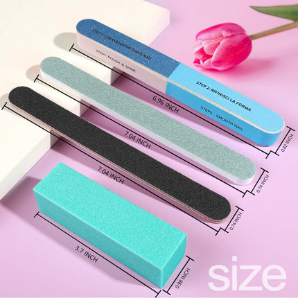 Limás y pulidores de uñas, kit de limas de uñas de 20PCS. Bloque pulidor rectangular y lima de uñas de 7 lados de 100/180 Grit y pulidor. Kit de preparación de uñas. Herramientas de manicura