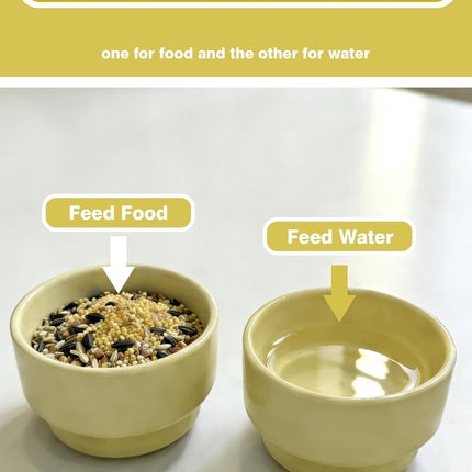 2PCS Ceramic Bird Cage Food Bowls Hanging Parrot Water Bowl Parakeet Feeding Dish Cups Lovebirds Cage Feeder for Budgie Finches Macaw Cockatiels (Yellow)