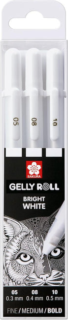 Basic White Gel Pen Set of 3, Assorted Sizes | Opaque Pens for Highlights, Drawing & Crafts