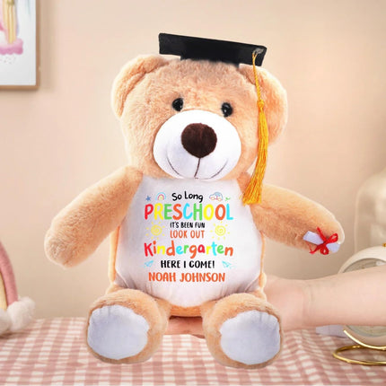 Kindergarten Here I Come - Personalized Graduation Teddy Bear 2026, Custom Name Preschool Graduation Gift for Boys Girls, Cute Preschool Graduate Plush Bear Class of 2026 Keepsake for Kids Ceremony