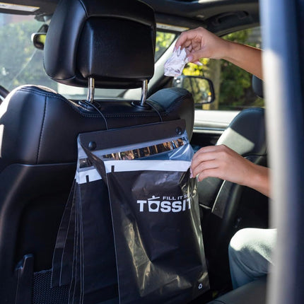 Tossits Recycled Disposable Car Trash Bags – Leakproof, Smell Proof Hanging Garbage Bags for Car, Truck, SUV, RV & Vehicle – Black, 7 Count Disposable Automotive Trash Bags