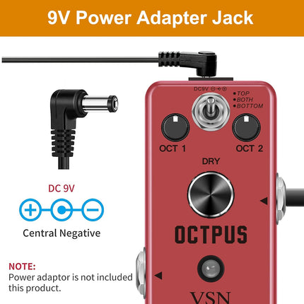 VSN Octave Guitar Pedal, Digital Mini Pedal For Electric Guitar, Precise Polyphonic Octave Effects Generator, True Bypass, Mini Size