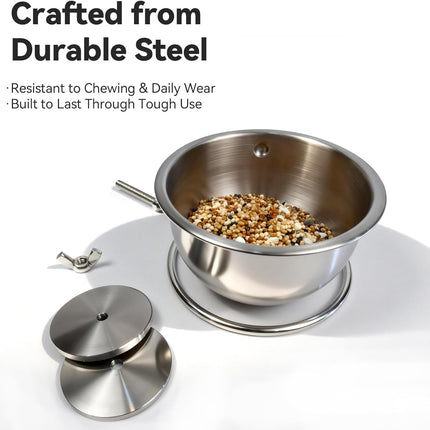 AOTU Anti-Snatch Stainless Steel Parrot Feeding Cups with Locking Buckle - Bird Food & Water Bowls, Bird Cage Accessories for Cockatiel, Conure, Budgie, Macaw, Gray Parrot & Small Pets (L)