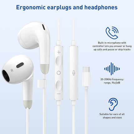 USB C Headphones for iPhone 17 16 15 Pro Max, 2 Pack Wired Earbuds USB C Wired Headphones with Microphone & Remote, Noise Isolating Earphones for iPad Pro/iPad Air, Galaxy S25 S24 S23 Ultra