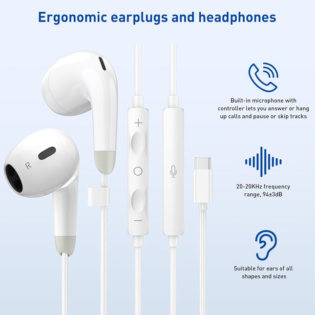 USB C Headphones for iPhone 17 16 15 Pro Max, 2 Pack Wired Earbuds USB C Wired Headphones with - photo 2